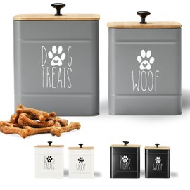 PERFNIQUE Dog Treat Container, Dog Treat Jar Set of 2 with Airtight Lid, Dog Cookie Jar for kitchen Counter, Pet Treat Container, Dog Treat Canister and Storage, 7.8x6.2 & 7.3x5.5(Grey)