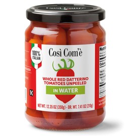 Cosi Come - Datterino Red Tomatoes Unpeeled in Water, Datterini Tomatoes in water (12.354 oz) 350 g, Low-acid, No additives, No preservatives, 100% Natural, Non-GMO, Product of Italy