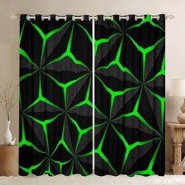 Feelyou Neon Honeycomb Curtains,Geometric Theme Teens Boys Window Drapes Treatments,Geometry Adults Bedroom Decoration 3D Green Print Window Curtains for Living Room 42W X 84L,2 Panels