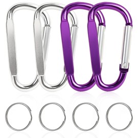 YOKRWO 4PCS Heavy Duty Carabiner Clips, 3" Aluminum D Ring Shape Carabiner Key Clip with 4PCS Key Ring Keychain Spring Snap Hook Buckle, for Camping, Hiking, Hammock, Dog Leash Harness Accessories