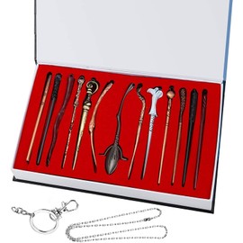 DSWINCE Mini Magic Wand Kit for Collection, Mini Magic Wand Hogwarts Deathly Hallows Necklace Pendant Magic Academy Suitable for Adults and Children (13pc/Set)