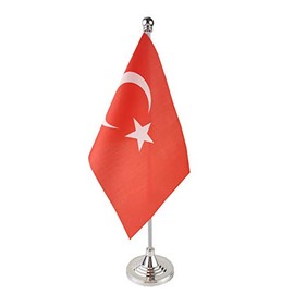 GentleGirl.USA Turkey Table Flag, Stick Small Mini Turk Flag Office Table Flag on Stand with Stand Base, International Festival Decoration,Turkeys Theme Party Decoration,Home Desk Decoration