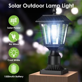 Greluna Solar Post Lights, Dusk to Dawn Solar Lamp Post Light with Pier Mount Base, Post Lights Outdoor Waterproof for Garden Yard Landscape Pole Pillar (Cool White)