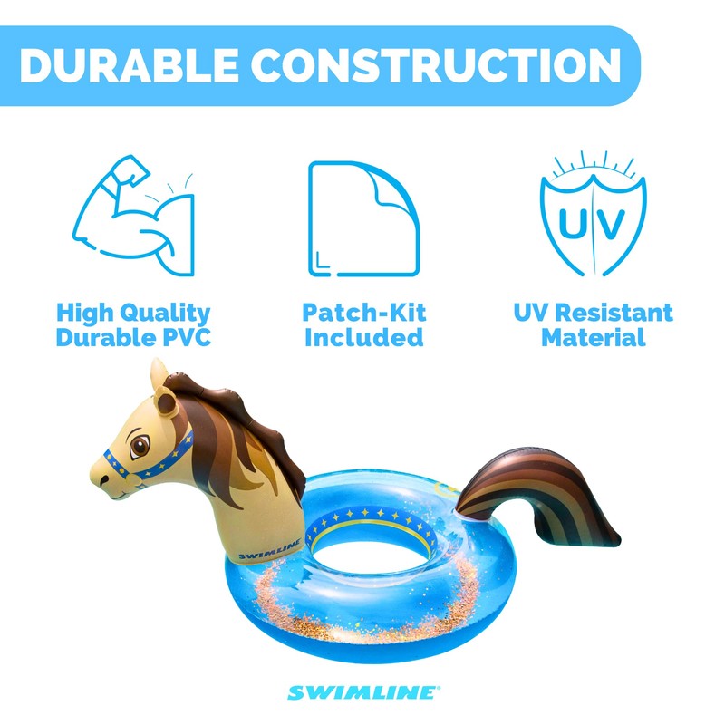 Swimline Hobby Horse Glitter Inflatable Pool Ring, Multi, 67"x 37"