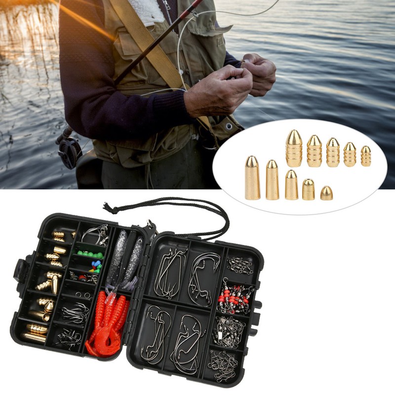 138 pcs Fishing Lure Baits Hook Copper Color Sinkers Weights