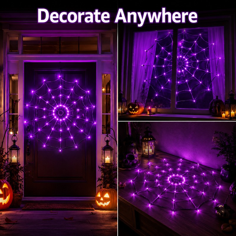 Halloween Spider Web LED Light for Party Décor – Purple