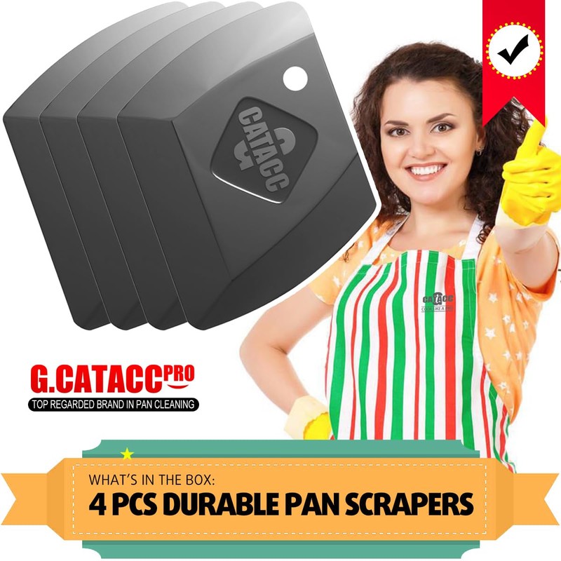 G.CATACC 4-Pack Pan Scrapers, Durable Plastic Dish Scraper Tool for