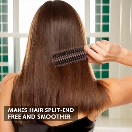 Wooden Round Hair Brush Natural Boar Bristle Hair brush Wooden Handle Styling Brush Anti Static Quiff Roller Hair Comb Handle Styling a Brush for Drying, Curling