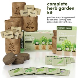 Planters' Choice 9 Herb Indoor Window Garden Kit - House Plants Seeds - Best Unique Gift Ideas for Women, Mom, Friend, Her, Birthday, Housewarming, Mother - New Home Kitchen Gifts - Live Plant Starter