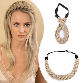 Elailite Braided Hair Band with Hair Women's Hair Pieces Bun Braids Extensions Headband Wide 3.8 cm L Braid Headband Adjustable Headband Hair Accessories 50 g Light Gold Blonde / Light Blonde