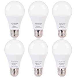 ZwwYvv LED Light Bulb,A19 60 Watt Equivalent, Energy Efficient 9W,800 Lumens, Daylight White 5000K, Non-Dimmable, Long Lifetime,Frosted,6 Count (Pack of 1)