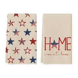 Artoid Mode America Stars Home Patriotic 4th of July Kitchen Towels Dish Towels, 18x26 Inch Seasonal Summer Decoration Hand Towels Set of 2
