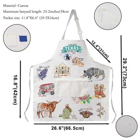 VAMSII Texas Aprons Texas State Souvenirs Gifts Cooking Kitchen Apron With 2 Pockets BBQ Chef Vintage Apron for Women Men (White)