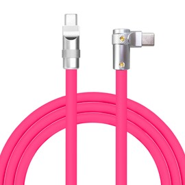 chubbycable FlexElbow Pro - 90 Degree Design 240W Fast Charge Cable Ultra-Thick Silicone Right Angle USB C Cable Phone Tablets Charging Cord, Rose Red, Type-C to Type-C, 6.6FT