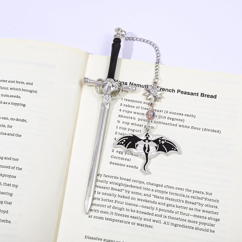 2PC Fourth Wing Inspired Sword Bookmark, Flying Dragon Page Marker
