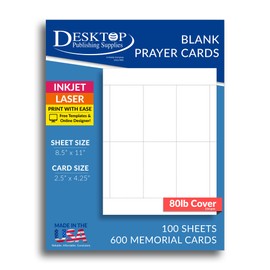 Printable Blank Memorial Cards for Funeral - 600 Prayer Cards (100 Sheets) - Thick 80lb Cover (White Matte Finish) - For Inkjet & Laser Printers - Quality Keepsake for Celebration of Life