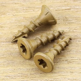 #8 x 1 Flat Head Outdoor Deck & Lag Screws - Epoxy-Coated Bronze, Rust Resistant - Torx T25 Star Drive (Includes Bit) - for Timber, Log, Landscaping Wood, 100-pack