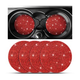 Osilly Bling Car Cup Holder Coaster, Crystal Rhinestone Anti-Slip Insert Coasters, Universal 2.75 Inch Fashion Automotive Cup Mat, Car Interior Accessories Decor Gifts for Women (Red, 4PCS)