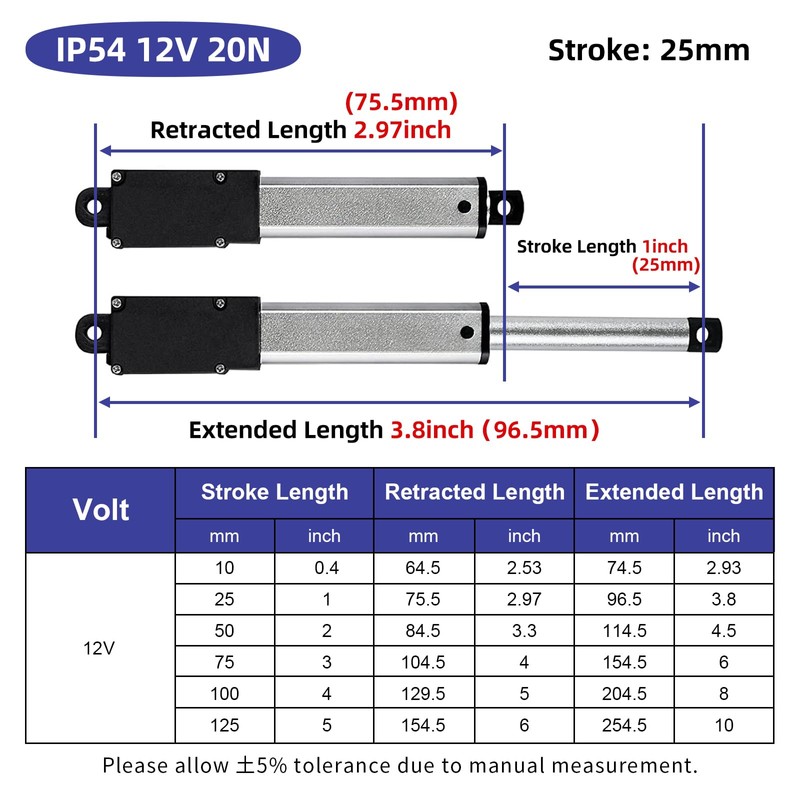 1 Inch 4.5lbs Mini Stroke 12V 4.5lbs Electric Linear Actuator