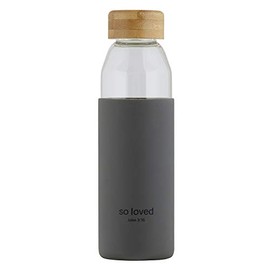 Creative Brands Glass Water Bottle with Silicone Grip and Bamboo Lid, 18-Ounce, So Loved-Scripture