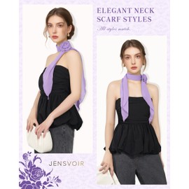 JENSVOIR Chiffon Scarf for Women, Light Purple Removable Flower Neck Scarf Light Soft Fashion Rose Scarves Versatile Headband or Hair Band