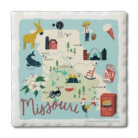 Thirstystone Missouri Home 4-Pack Absorbent Stone Coasters with Protective Cork Backing 4" Square Manufactured in The USA Artistic Absorbent Easily Wipes Clean