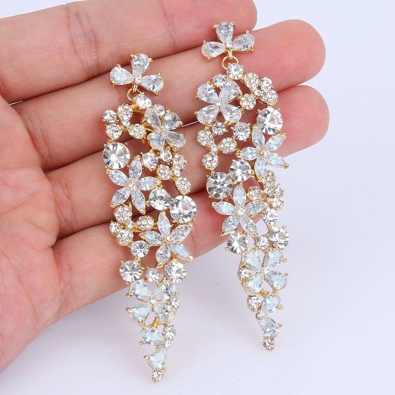 Flyonce Austrian Crystal CZ Wedding Chic Flower Cluster Chandelier Dangle