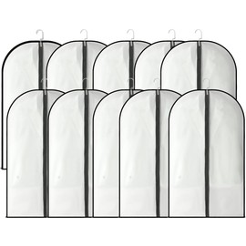 Garment Covers Dustproof Clothes Covers Moth Proof Coat Bag with Zip PEVA Translucent Dress Cover Waterproof Anti-mite Breathable Suit Protector (10 pieces, 60×80)