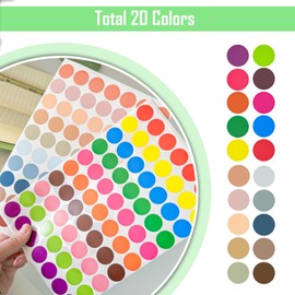 1400 PCS Dot Stickers, 3/4 inch Round Color Coding Label Circle Stickers, 20 Colors Circle Dot Label Sticker, Round Labels for Office Classroom Student Toddlers