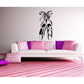 Ballerina Slippers Wall Decal. Ballet Slippers Wall Decal Sticker. (Black Color) 42in Tall X 19in Wide. Dance Studio Wall Decor. #1326m