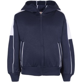 A2Z 4 Kids Girls Boys Tracksuit Plain Zipped Contrast Panelled Hooded - T.S 116 Navy 9-10