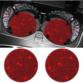 MACHSWON 2 Pack Car Cup Holder Coasters Car Cup Holder Red Anti-Slip Coasters Anti-Shock Insert Sparkling Crystal Rhinestone Fashion Car Car Interior Accessories