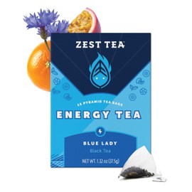 Zest Energy Tea Bags – Blue Lady Passion Fruit Black Tea – High Caffeine Tea for Morning Energy, Focus & Clarity – Natural Caffeinated Tea with 150mg Caffeine – 15Ct Box – Non-GMO & Keto Friendly