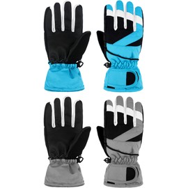 Janmercy 2 Pairs Kids Winter Gloves Waterproof Ski Gloves Snow Thermal Thick Warm Mittens for Cold Weather Children Boys Girls(10-15 Years,Light Blue)