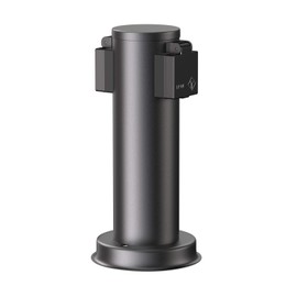 ledscom.de PORU Garden Socket Column for Outdoor Use, 2-Way, Stainless Steel, Black, Round, 27 cm