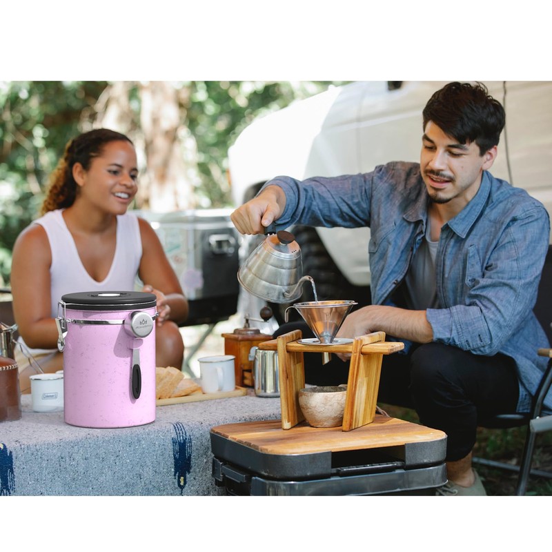 Miscedence 35OZ Coffee Canister for ground coffee with Date Tracker,pink