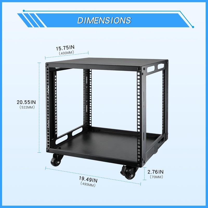 JIZEUO 9U Open Frame Server Rack with Wheels Free Standing