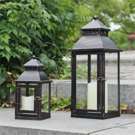 Needomo Lanterns Decorative Outdoor&indoor Set Of 2 17&10 Bronze Metal Lantern Decor