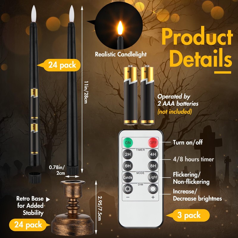 24 Pack Flameless Taper Candles with Remote Control and Timer