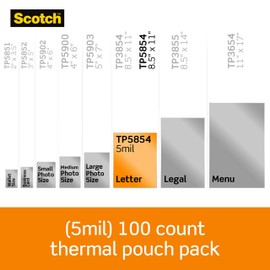 Scotch Scotch Thermal Laminating Pouches, 100 Count, Clear, 5 mil., Laminate Business Cards, Banners and Essays, Ideal Office or School Supplies, Fits Letter Sized Paper (8.9 in.  11.4 in.)