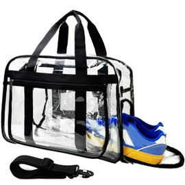 16” Large Clear Duffle Gym Bag, Clear Beach Bag for Travel with Shoe Compartment, Transparent See Through Tote Bag for Women Men