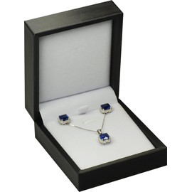 The Jewellery Pak Black Color Necklace Earring Set Gift Box Luxury Soft Touch PU Leather Material Necklace Pendant Chain Jewelry Storage Box Size 2.87inch(W)3.35〞(D)1.38〞(H) Black PU Necklace Earring Box