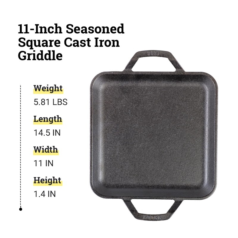 Lodge 11" Cast Iron Square Griddle - Chef Collection -