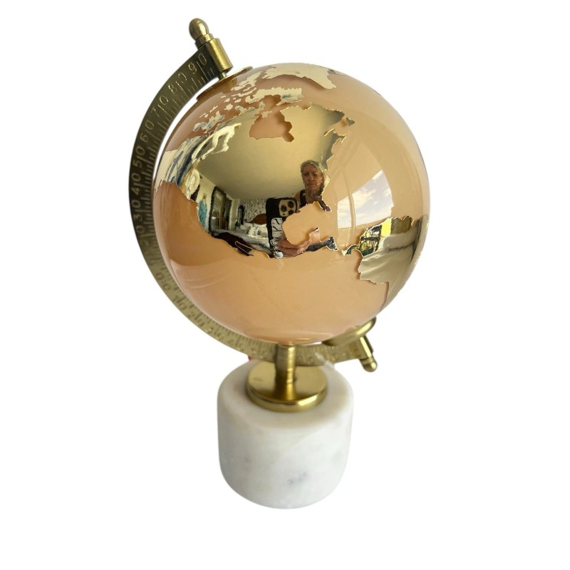 Globe NWT Glass Globe On Marble Alabaster Stand Mirrored Gold