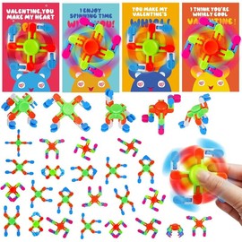 Valentines Day Gifts for Kids 28 Pack - Wacky Tracks Fidget Spinner Greeting cards for kids, DIY Deformable Spinner Classroom Valentine's Party Favor