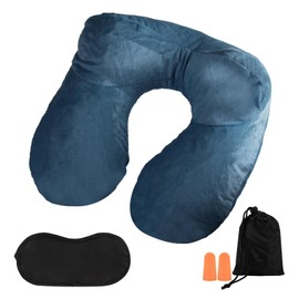 XhjzgcTech Air-Filled Travel Pillows for Sleeping Airplane Neck Support for Traveling Pillow Inflatable Travel Neck Pillows for Air-Filled Neck Pillow Airplane, with Eye Masks, Earplugs
