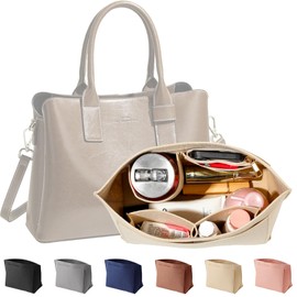 CWENDANER Bag Organiser Shopper, M/L Felt Organiser for Bags, Bag Organiser, Bag Organiser with Multiple Compartments, Gifts for Women (Beige, M)