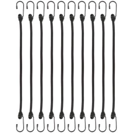 BINCKIN Black Bungee Cords with Hooks 40cm, 10 Pcs Heavy Duty Bungees with Hooks, Bungee Straps with Hooks for Camping Tarp, Tents, Canopy and Fixings (Black)