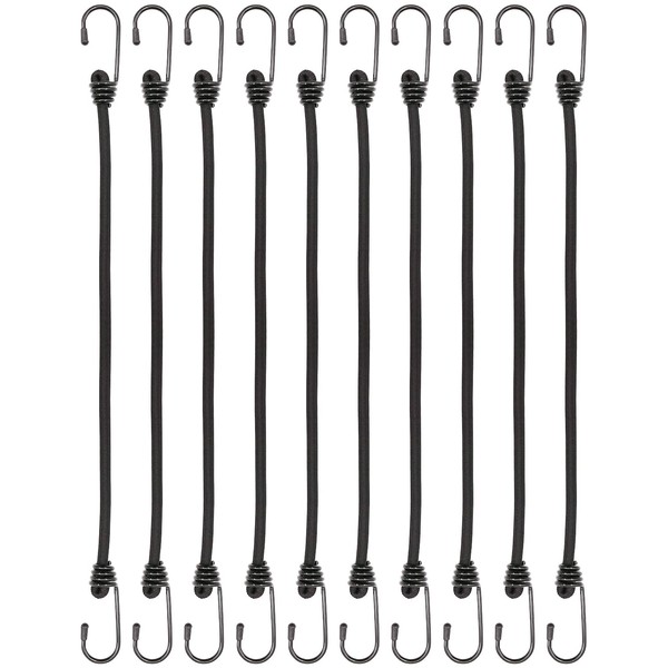 BINCKIN Black Bungee Cords with Hooks 40cm, 10 Pcs Heavy
