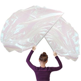 2pcs Semicircle Worship Flag, 55.1x36.2 Inch Shiny Praise Dance Flag with 2pcs Scalable Rods Soft Smooth Worship Banner Metallic Sheen Praise Flag for Dance Church（Transparent White）